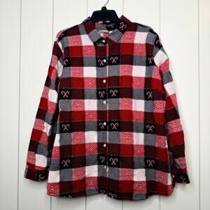 Collections Etc Women’s XXL Christmas Plaid  Button-Up Shirt 100% Cotton